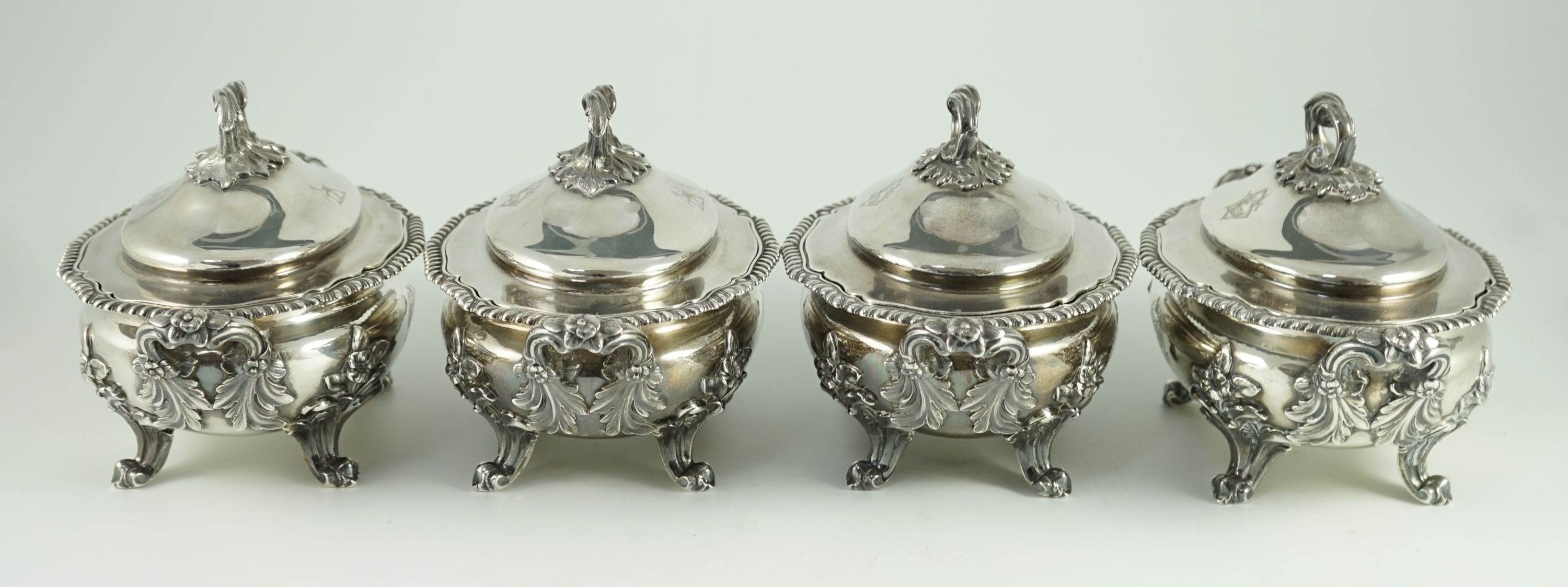 A good set of four Victorian silver two handled oval sauce tureens and covers, by Edward & John Barnard